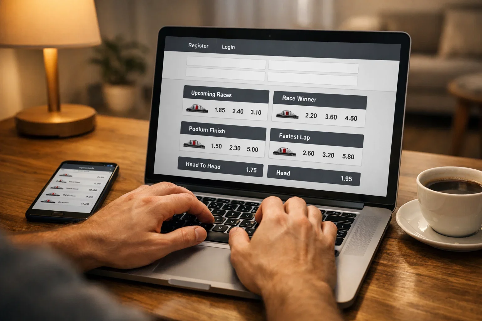Persoon opent een bookmaker account op een laptop voor F1 weddenschappen
