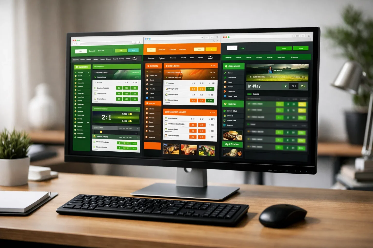 Overzicht van meerdere bookmaker platforms naast elkaar op computerscherm