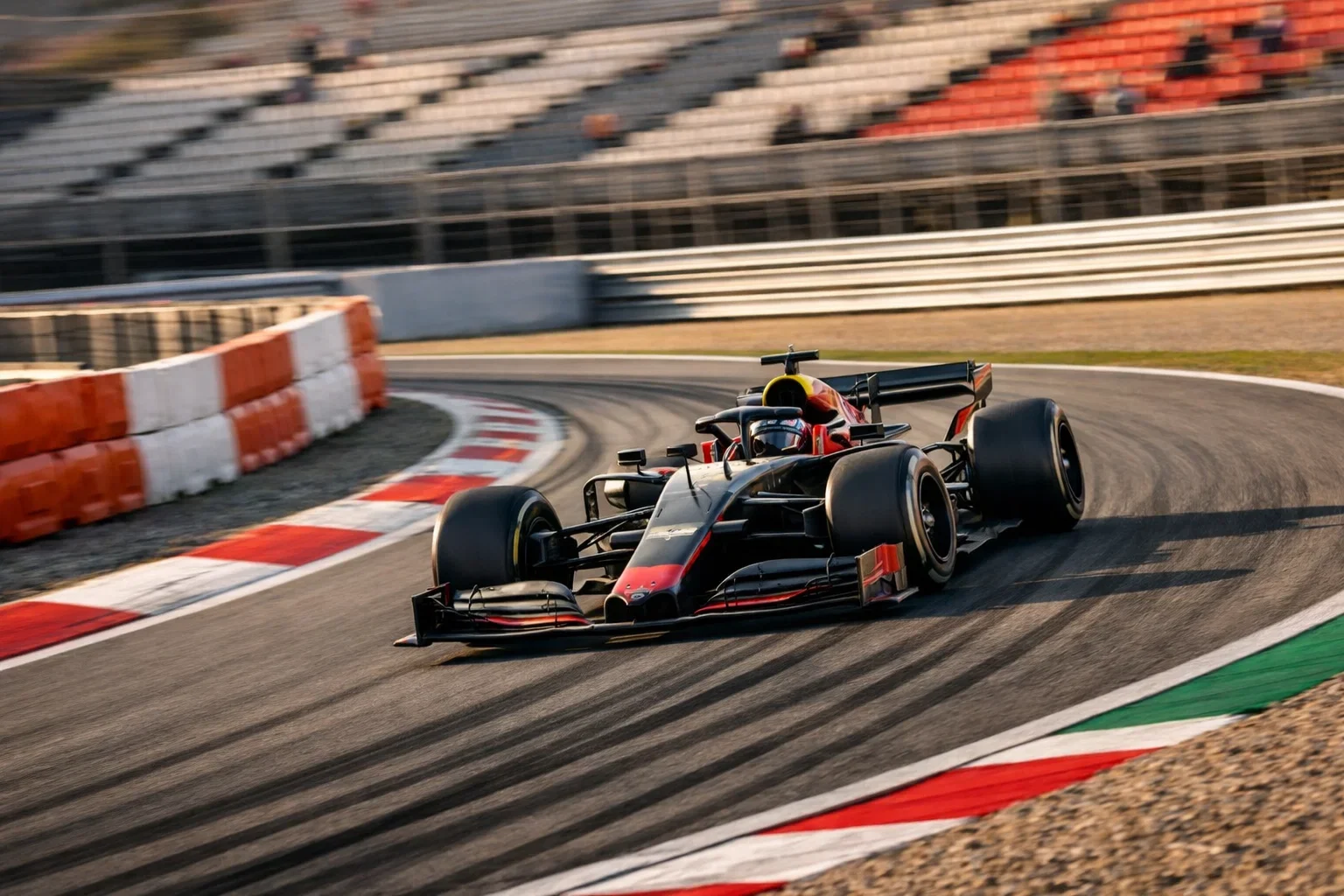 F1 auto rijdt snelle ronde tijdens kwalificatiesessie op droog asfalt