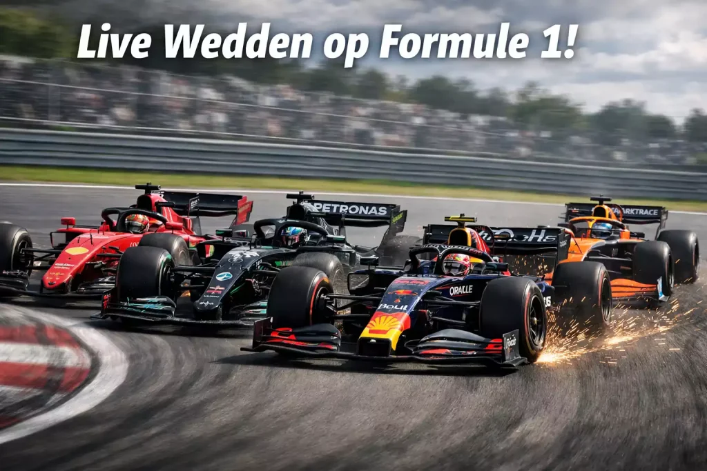 Formule 1 race met meerdere auto's in gevecht voor positie