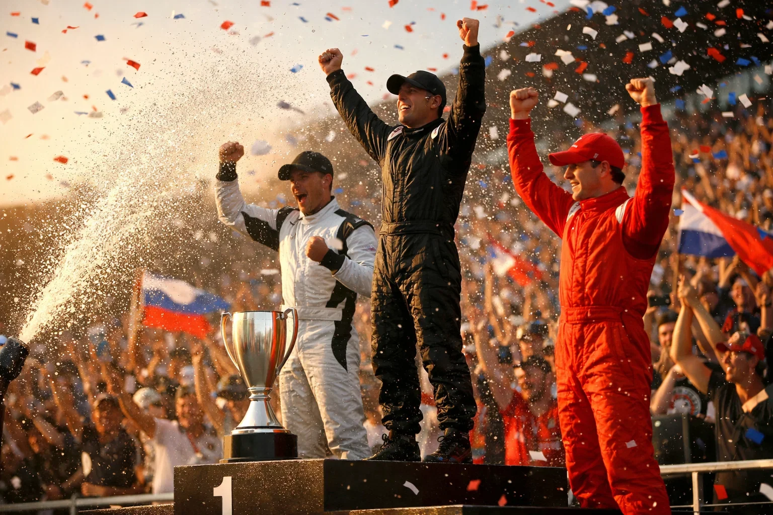 F1 coureurs vieren een podiumplaats na een spannende race