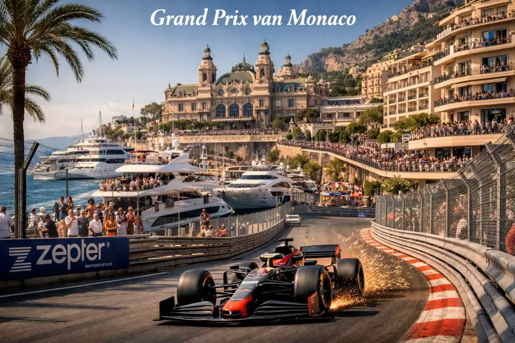 Formule 1 auto door de straten van Monaco bij de haven