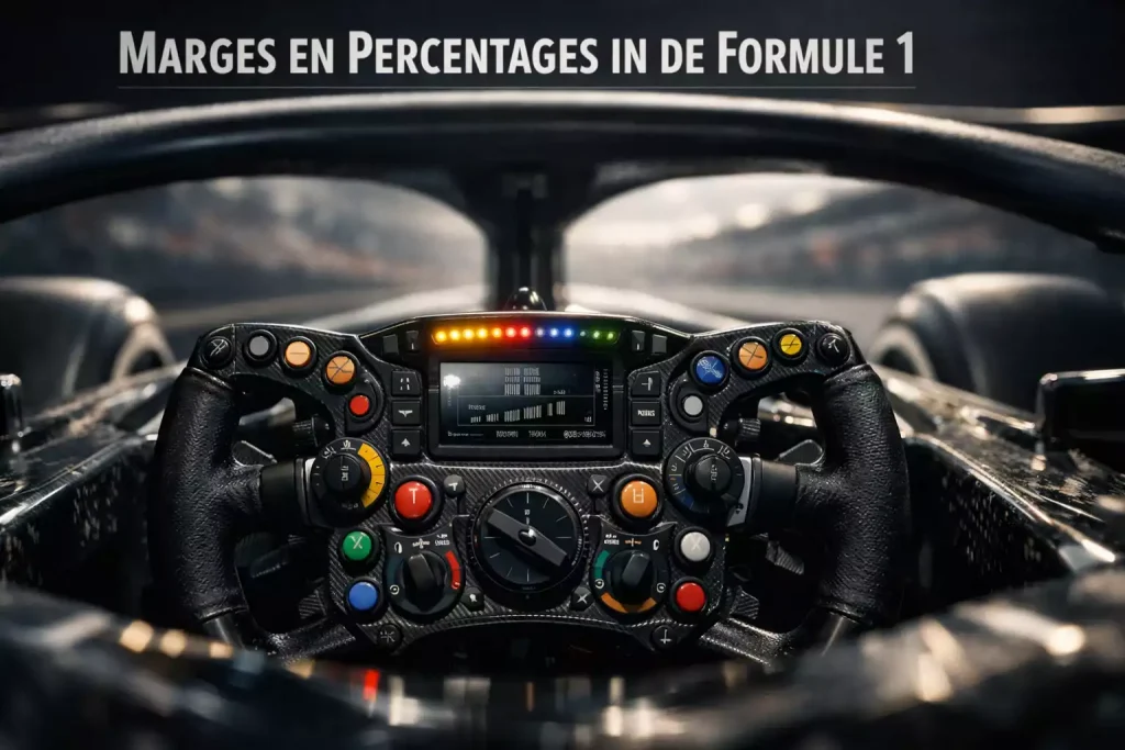 Close-up van Formule 1 stuur met knoppen en displays