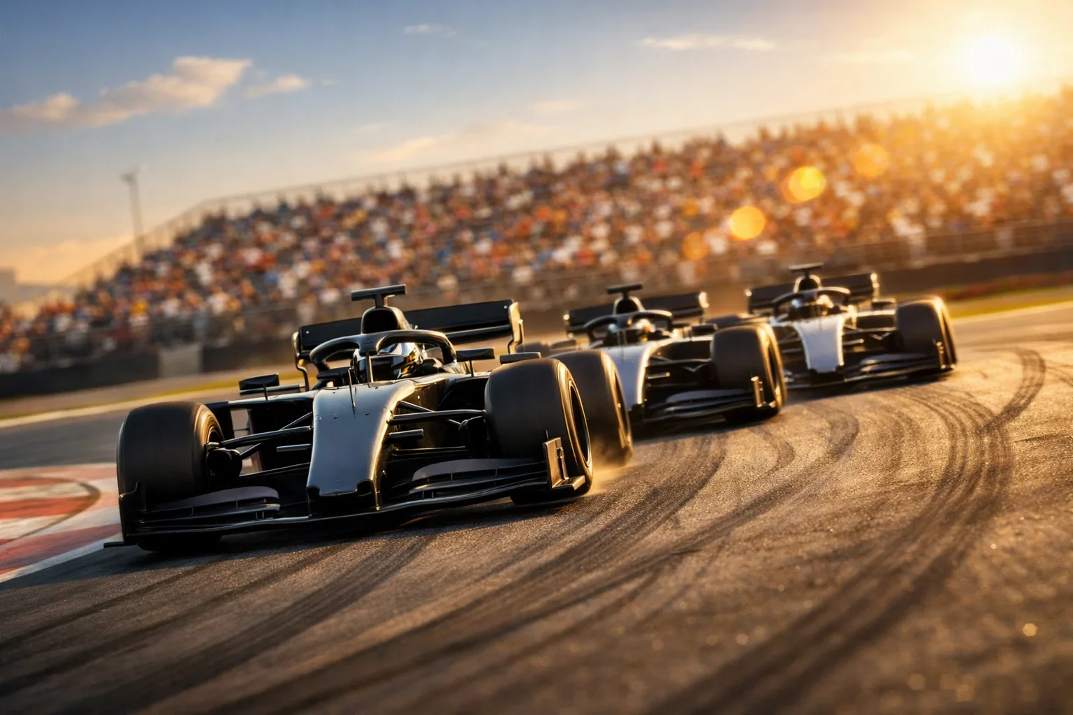 Formule 1 auto's racen over het circuit tijdens een spannende Grand Prix