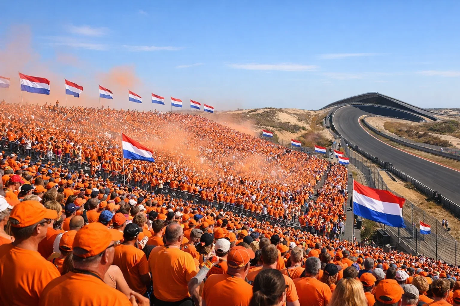Oranje tribunes vol Nederlandse fans bij Circuit Zandvoort
