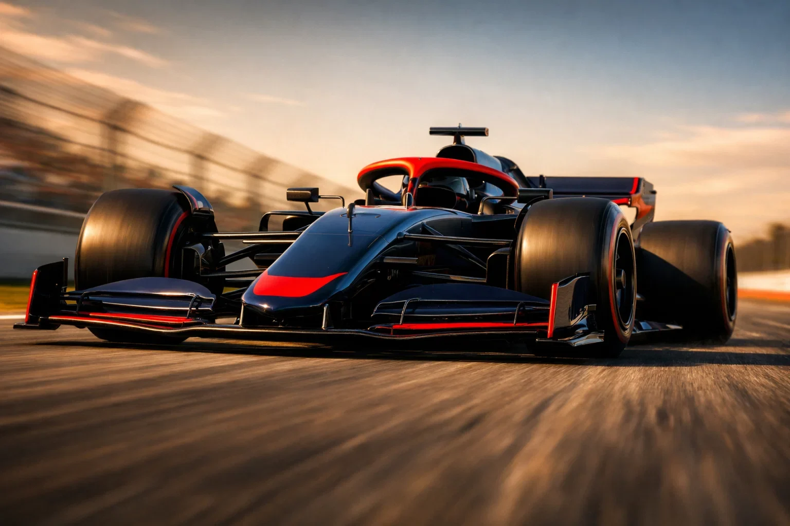 Red Bull Racing Formule 1 auto in karakteristieke kleuren op hoge snelheid