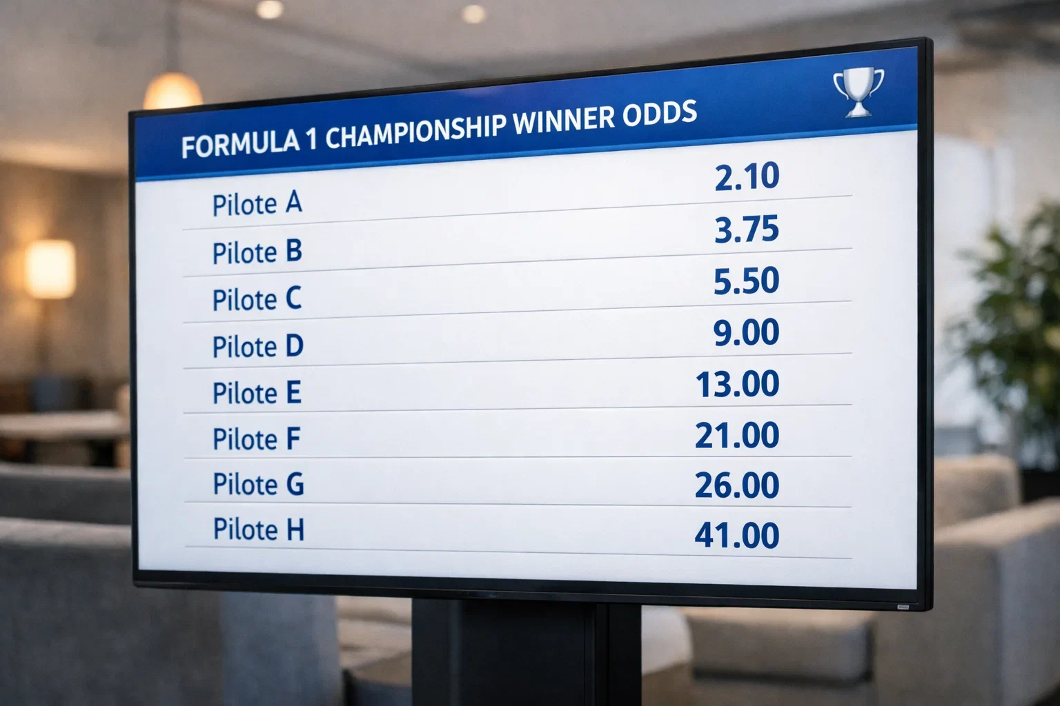 Wereldkampioenschap odds overzicht met F1 coureurs en hun quoteringen