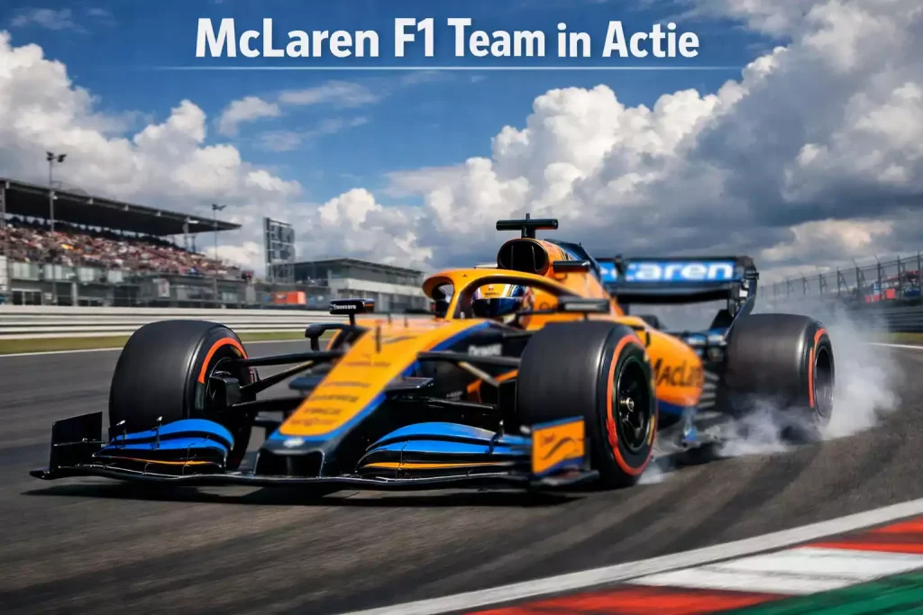 McLaren F1 auto in papaja oranje livery op het circuit
